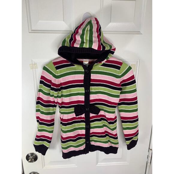 Gymboree Striped Hooded Cardigan Sweater Girls Size M (7–8) - Picture 1 of 5